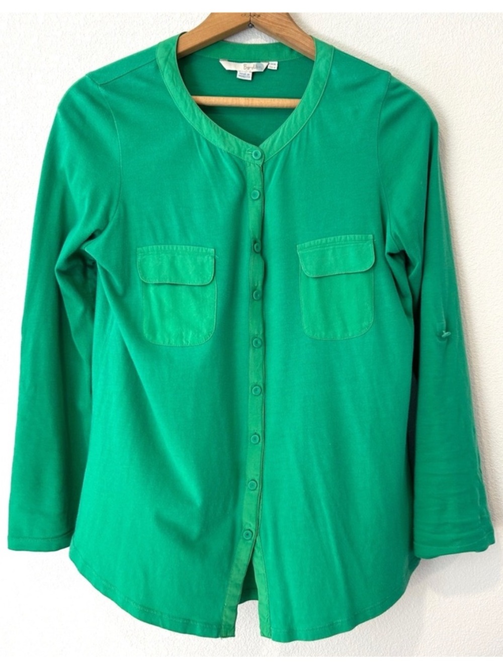BODEN Kelly Green Henley Long Sleeve Rolled Cuffs Cotton Casual Preppy Size 6